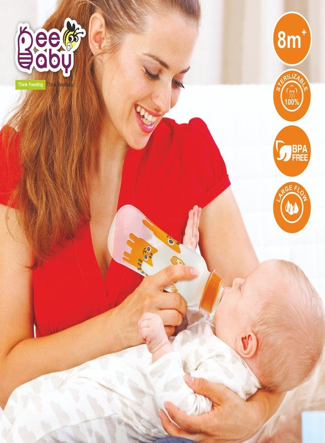 بي بيبي زجاجة رضاعة الأطفال BeeBaby Easy Start ذات العنق النحيف مع حلمتين من السيليكون المضاد للمغص واللطيف الملمس، مناسبة للأطفال حديثي الولادة والرضع والأطفال الصغار، خالية من مادة BPA بنسبة 100%، مناسبة للأطفال من عمر 8 أشهر فما فوق (250 مل، برتقالي، عبوة من قطعة واحدة) - Image 4
