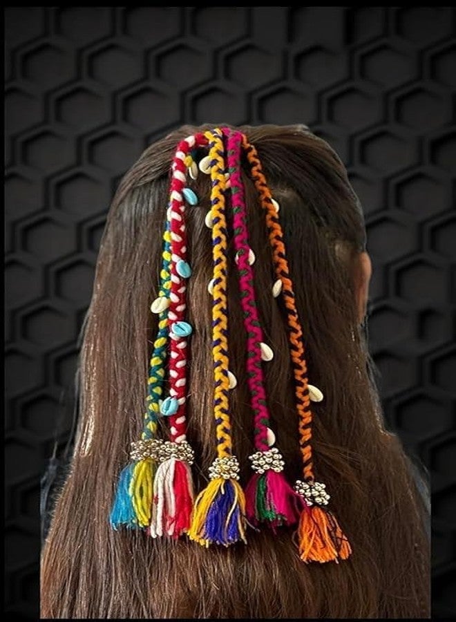 DHIMGU Navratri Look Hair Braids Extensions with Rubber Bands for Girls & Women | Multicolour Rainbow Braided Hair Extensions | Stylish Hair Accessory for Festive, Party & Everyday Boho Chic Style - Image 4