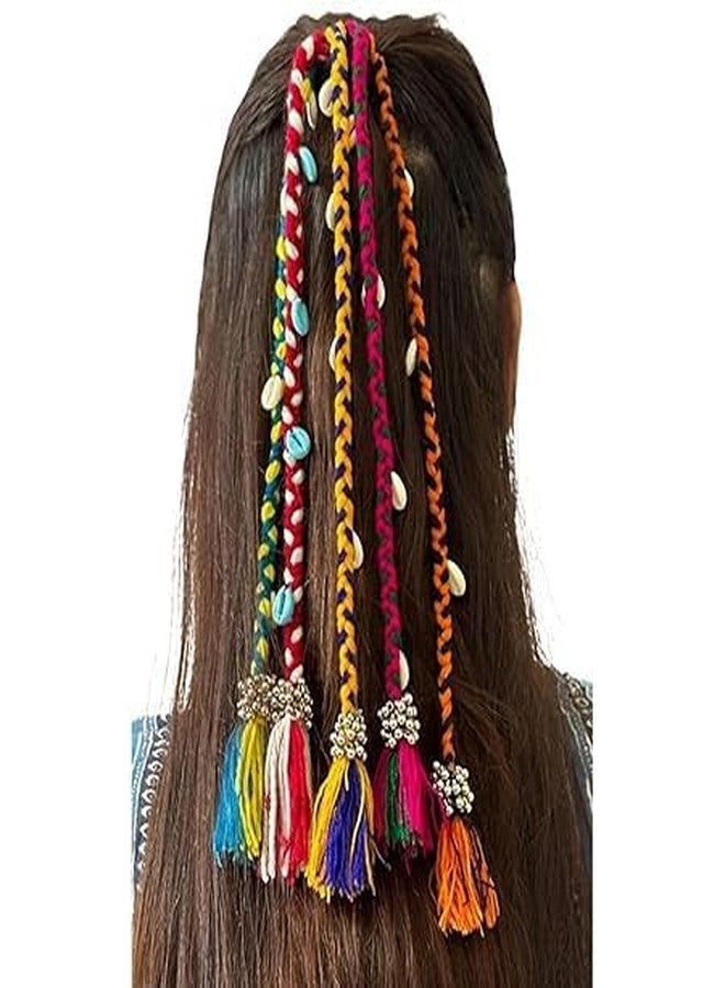 DHIMGU Navratri Look Hair Braids Extensions with Rubber Bands for Girls & Women | Multicolour Rainbow Braided Hair Extensions | Stylish Hair Accessory for Festive, Party & Everyday Boho Chic Style - Image 1