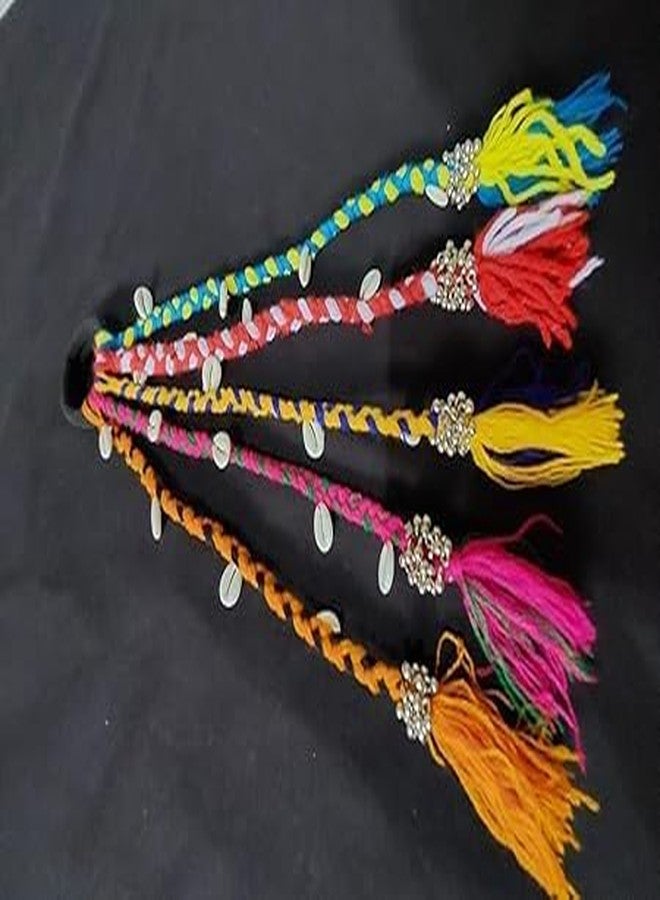 DHIMGU Navratri Look Hair Braids Extensions with Rubber Bands for Girls & Women | Multicolour Rainbow Braided Hair Extensions | Stylish Hair Accessory for Festive, Party & Everyday Boho Chic Style - Image 5