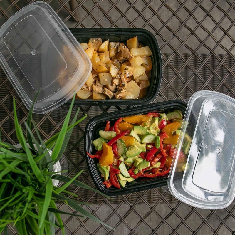 SafeWare 25 حزمة من حاويات تحضير الوجبات سعة 20 أونصة مع أغطية - أسود، خالية من مادة BPA، محكمة الإغلاق، مقاومة للتسرب، آمنة للاستخدام في الميكروويف والفريزر وغسالة الأطباق، قابلة للتكديس، مثالية للغداء، تحضير الطعام، التحكم في الحصص - Image 3