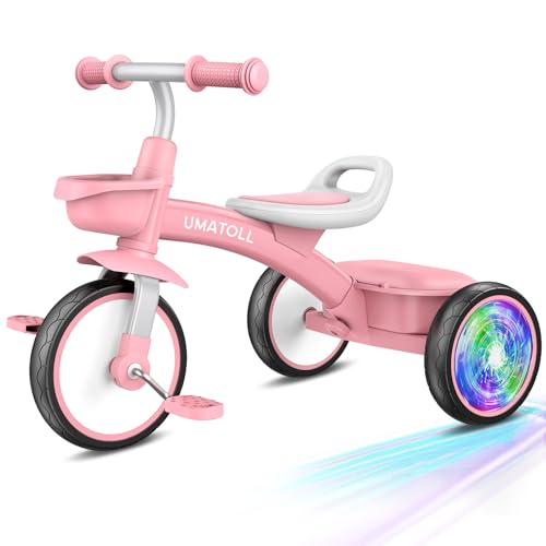 Umatoll Toddler Tricycle for 18 Month to 4 Year Old GirlsToddler Bike Toys with Adjustable SeatLightUp WheelsBirthday Gift for Age 23 Pink - Image 1