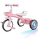 Umatoll Toddler Tricycle for 18 Month to 4 Year Old GirlsToddler Bike Toys with Adjustable SeatLightUp WheelsBirthday Gift for Age 23 Pink - Image 2