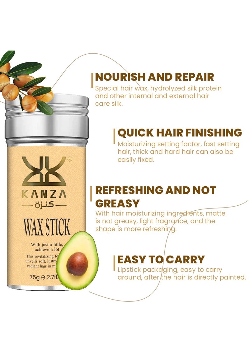 Kanza - 2 Pcs Hair Wax Stick 75gx2 with Comb Set 3 PCS Edge Control Brush Hair Slick Stick Wax Stick for Hair Bristle Brush for Flyaways Teasing Brush for Hair Styling for Baby Hair and Edge Anti Frizz Hair - Image 1
