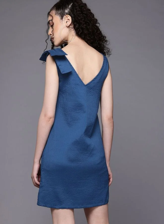 Freehand  Women Fit and Flared Textured V-Neck Sleeveless Shift Dress for Women | Best Price UAE