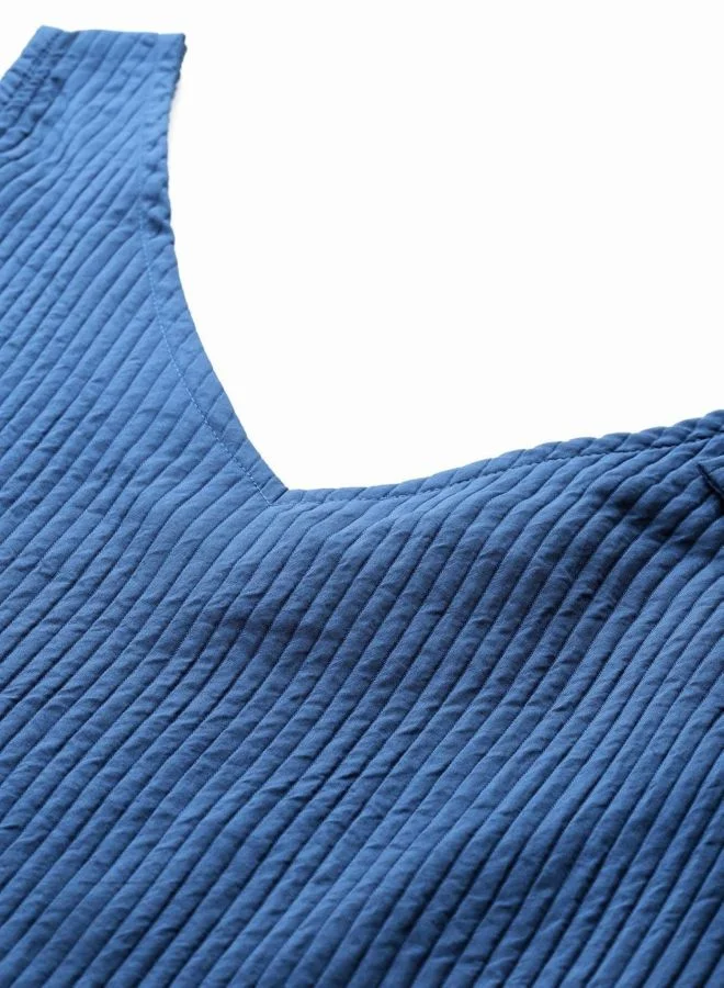 Freehand  Women Fit and Flared Textured V-Neck Sleeveless Shift Dress for Women | Best Price UAE