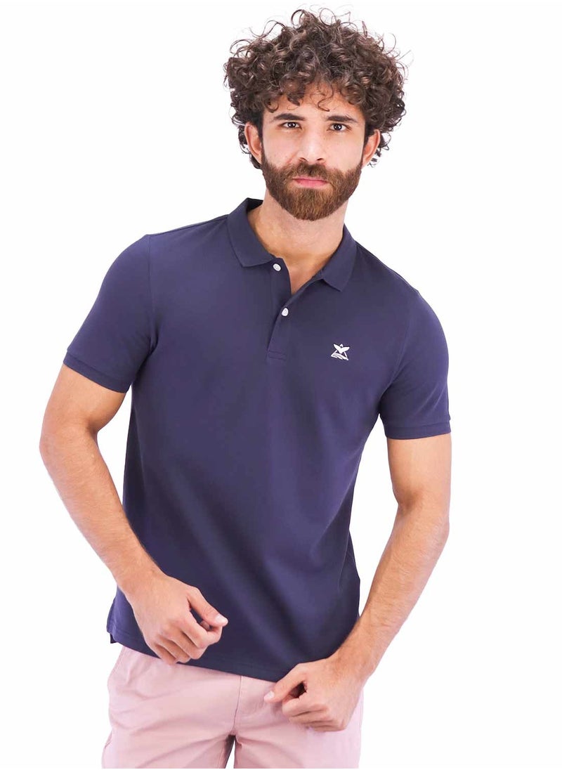 GIORDANO بولو سادة تطريز للرجال - أزرق Navy  - Image 1