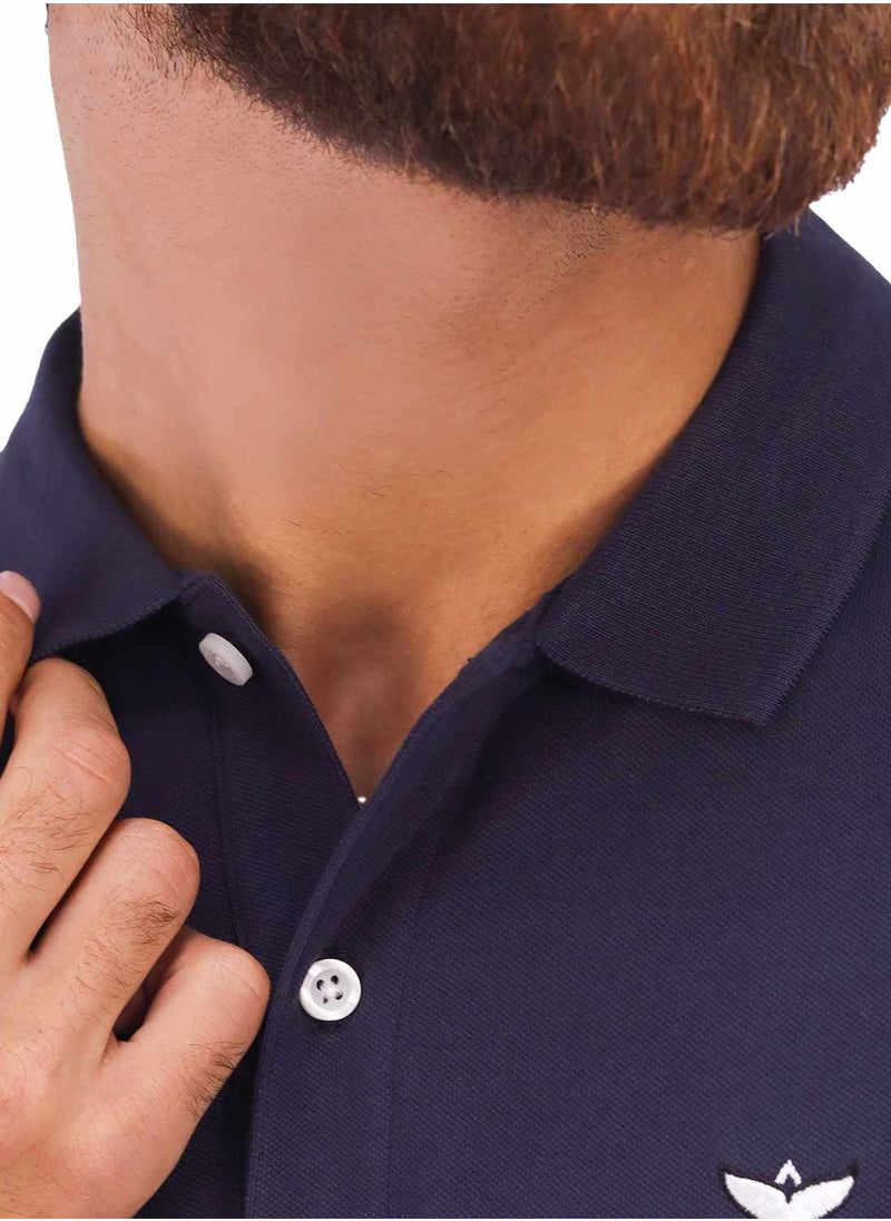 GIORDANO بولو سادة تطريز للرجال - أزرق Navy  - Image 3
