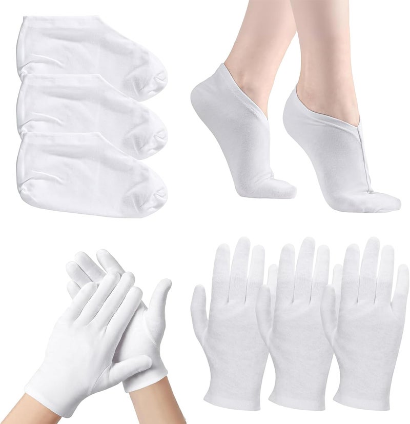 6 Pairs Moisturising Gloves Socks Set Foot Moisturiser Socks Reusable Hand Gloves Moisturising for Overnight Repair of Dry Hands and Feet Rough Cracked Skin