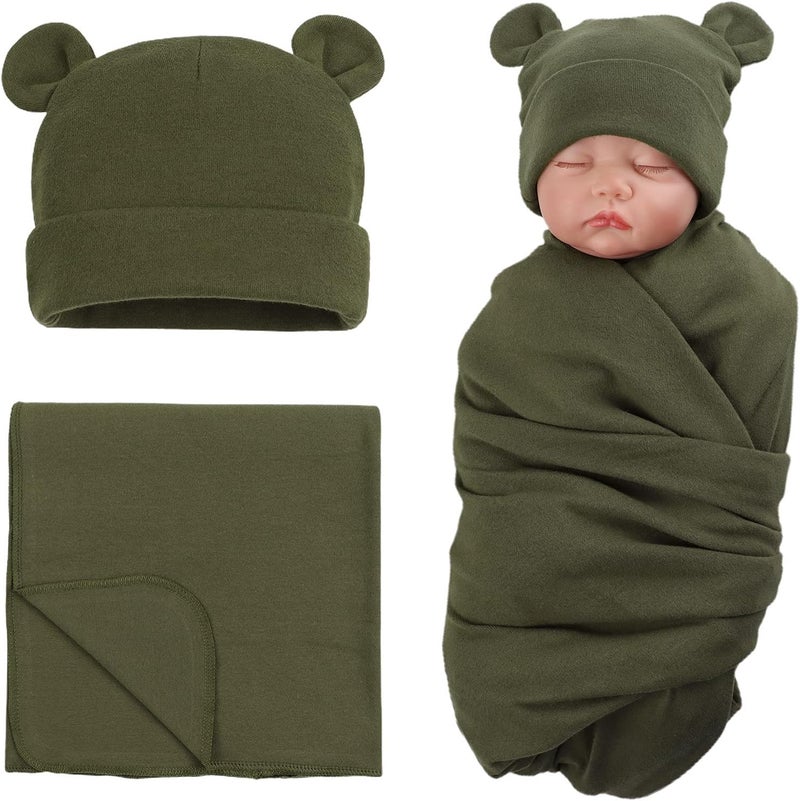 Pesaat Cotton Baby Swaddle Hat Set Newborn Infant Hats Receiving Blankets for Baby Boys Girls - Image 1