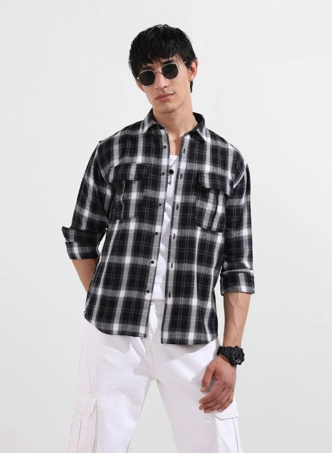 The Indian Garage Co Men Relaxed Fit Striped Cutaway Collar Full Sleeves Shirt