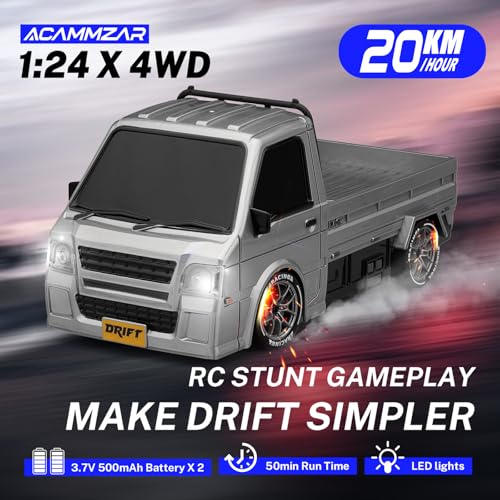 ACAMMZAR RC Drift Car 124 Remote Control Car 20KMH 4WD Drift RC Truck with Lights Extra Racing Tires High Speed RC Cars for Kids Adults Boys Girls - Image 5