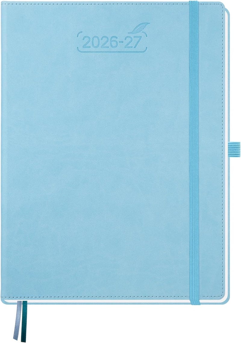 BEZEND Planner 2026-2027 Weekly and Monthly (8.5" x 11") Academic Year Calendar with Tabs (Jul 26-Dec 27) Daily Column & Hourly Timeslots, Thick Paper, Storage Pocket, Leather Hardcover - Sky Blue - Image 1