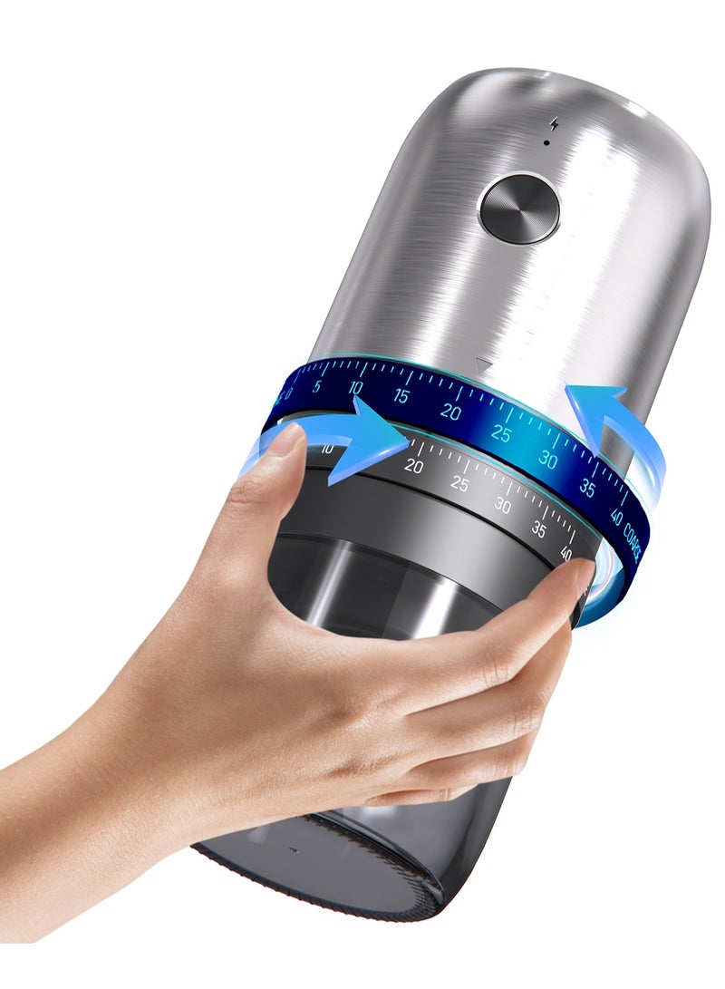 مطحنة قهوة محمولة، مطحنة كهربائية للبذور قابلة لإعادة الشحن مع إعدادات طحن قابلة للتعديل من الخارج (فولاذ مقاوم للصدأ) - Image 2