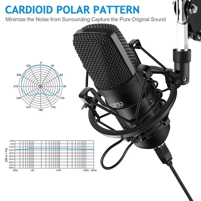 YOTTO USB Microphone Kit 192KHZ/24BIT Plug & Play Computer PC Microphone Studio Streaming Cardioid Mic with Boom Arm Shock Mount Pop Filter for Recording Broadcasting YouTube Gaming Voice - Image 5