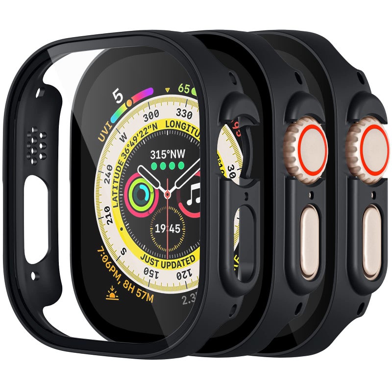 Charlam 3 Pack Charlam Compatible with Apple Watch 49mm Ultra Screen Protector iWatch Case, Full Protective Ultra-Thin Hard PC Bumper Cases Scratch Resistant HD Clear Protective Face Cover, Black, 49mm - Image 1