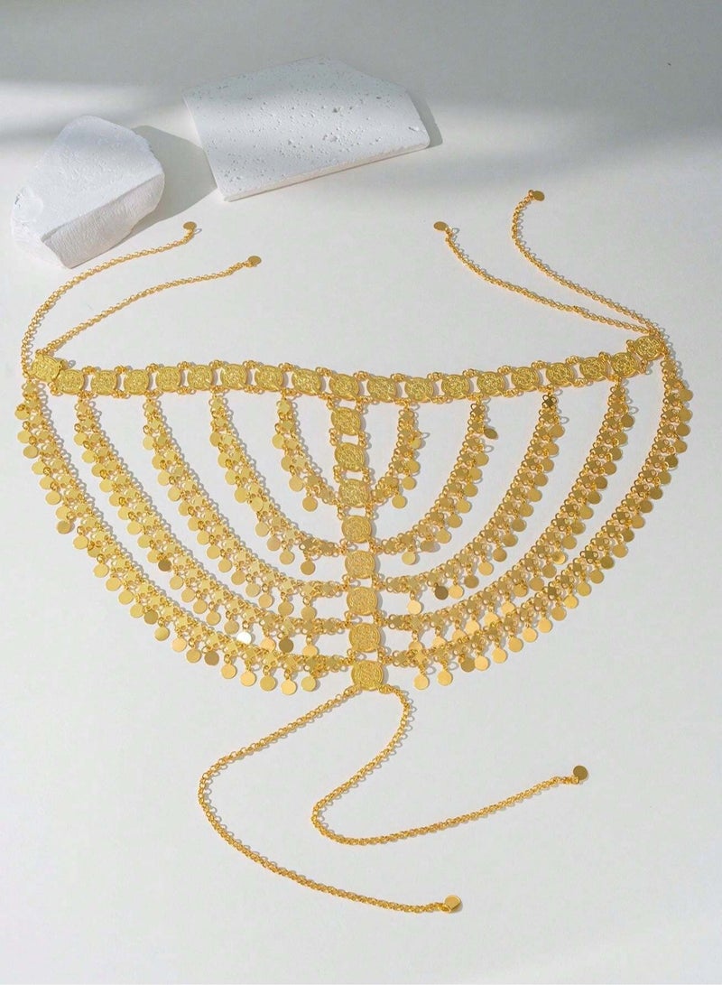 اكسسوار طوق رأس للاحتفال بيوم التأسيس واليوم الوطني السعودي بسلاسل ذهبية  بتصميم عملات - Image 2