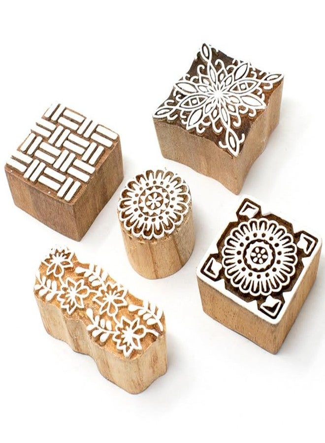 TwoGrams | Set of 5 | Wooden Indian Traditional Design Printing Stamps/Blocks for Printing Saree Border/Dresses/Craft Card Making/Scrapbook/Clay Pottery - Image 2
