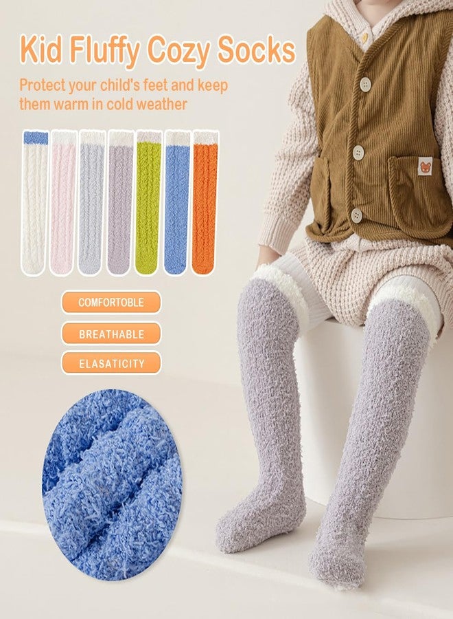 PLZSITDOWN Kid Fuzzy Knee High Socks Toddler Boys Grils Cozy Slipper Socks Soft Baby Winter Long socks Blue - Image 3