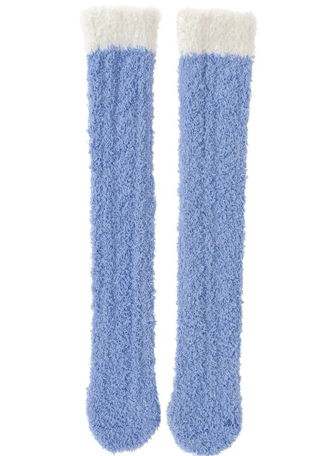 PLZSITDOWN Kid Fuzzy Knee High Socks Toddler Boys Grils Cozy Slipper Socks Soft Baby Winter Long socks Blue - Image 1