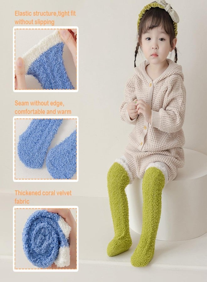 PLZSITDOWN Kid Fuzzy Knee High Socks Toddler Boys Grils Cozy Slipper Socks Soft Baby Winter Long socks Blue - Image 5