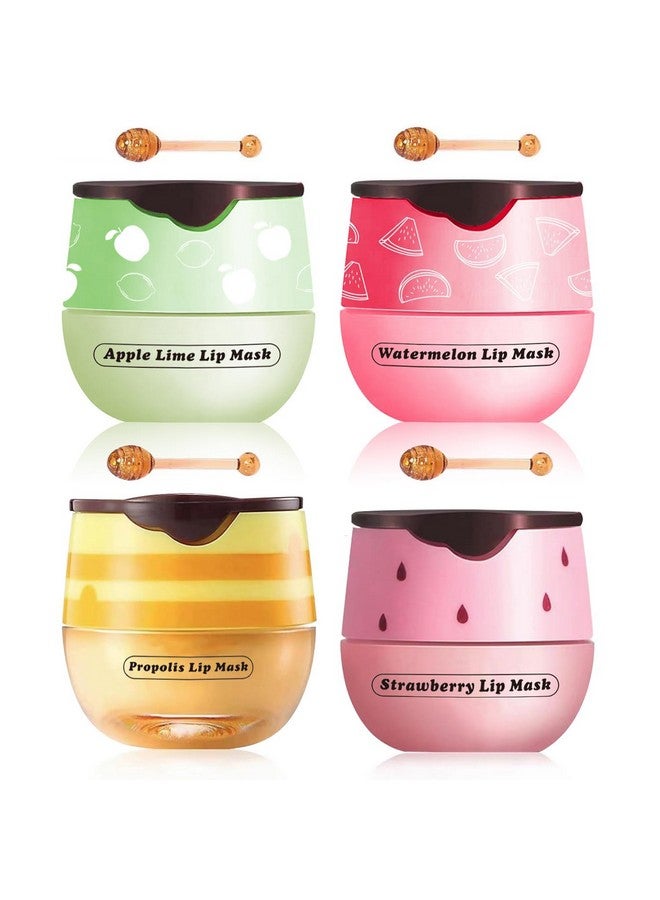 Alisesun 4 Packs Fruit Mask Lip Balm Honey Pot, Vitamin E Lip Masks & Moisturizing Propolis Sleeping Lip Mask, Effective Reduces Lip Lines Prevention Dry Lip Care - Image 1