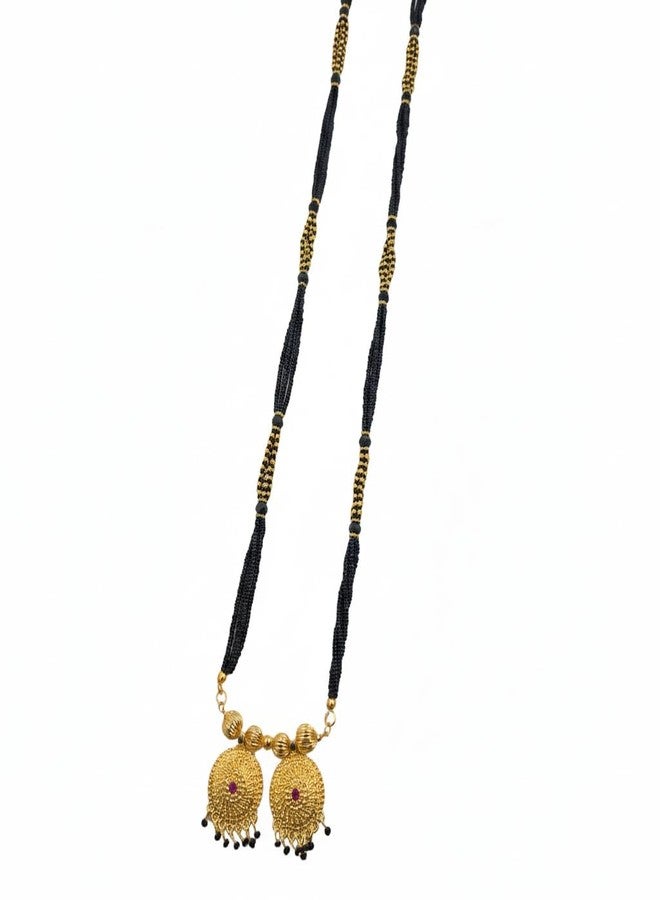 Swaroop Designer Gold Plated 34 Inch Extra Long Black Bead Lamba Vala Maharashtrian 2 Vati Designe Mani Mangalsutra - Image 1