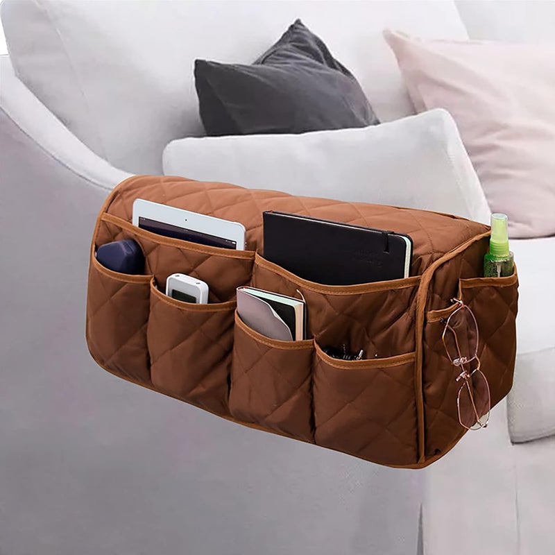 Holiberty 2 in 1 Waterproof Armrest Covers Sofa Arm Organizer with 14 Pockets for Tablet Magazines TV Remote Holder, Anti-Slip Recliner Couch Armchair Slipcover Furniture Sofa Arm Protector Storage Caddy Pouch - Image 1