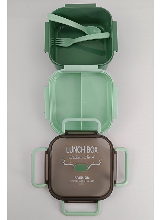 Toshionics Lunch Box Set 1.2L with 500ml Tumbler – Bento Meal Box with 2 Stackable Layers, 3 Compartments, Spoon and Fork– Freezer and Dishwasher Safe, Leakproof and Airtight with Triple Compartment, BPA-Free, Lightweight, Durable and Recyclable Food Container for Adults and Kids – Home, Office, School, Daycare, Travel – Back to School Lunchbox, 14x14x6 cm - Image 3