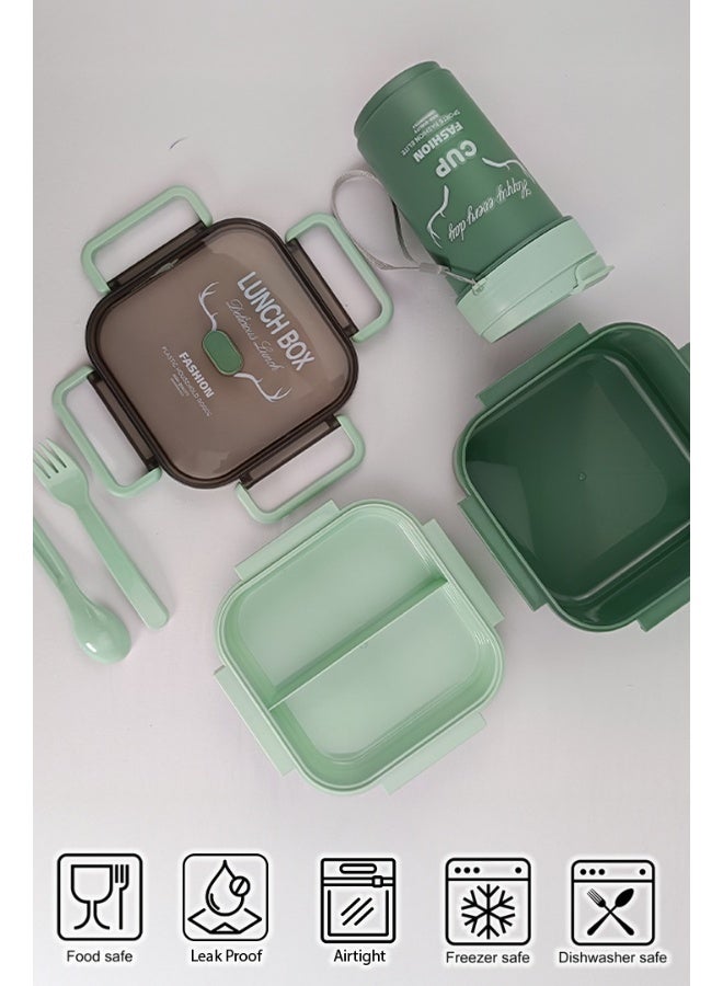 Toshionics Lunch Box Set 1.2L with 500ml Tumbler – Bento Meal Box with 2 Stackable Layers, 3 Compartments, Spoon and Fork– Freezer and Dishwasher Safe, Leakproof and Airtight with Triple Compartment, BPA-Free, Lightweight, Durable and Recyclable Food Container for Adults and Kids – Home, Office, School, Daycare, Travel – Back to School Lunchbox, 14x14x6 cm - Image 2