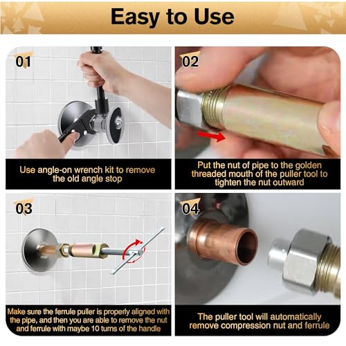 Feekoon 3 in 1 Plumbing Tools Angle Stop Wrench Kit with Compression Sleeve Puller Tool, Plumber Wrench Kit for Install Angle Stop & Nut, Compression Ring Removal Tool for Remove Nut & Ferrule - Image 5