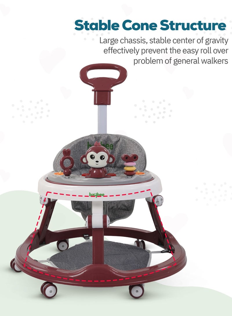 BAYBEE Drono Pro Baby Walker For Kids, Round Kids Walker With Parental Push Handle, 4 Seat Height, Baby Push Walker With Tray & Musical Toy Bar Toddler Walker For Baby 6-18 Months Boy Girl Red - Image 5
