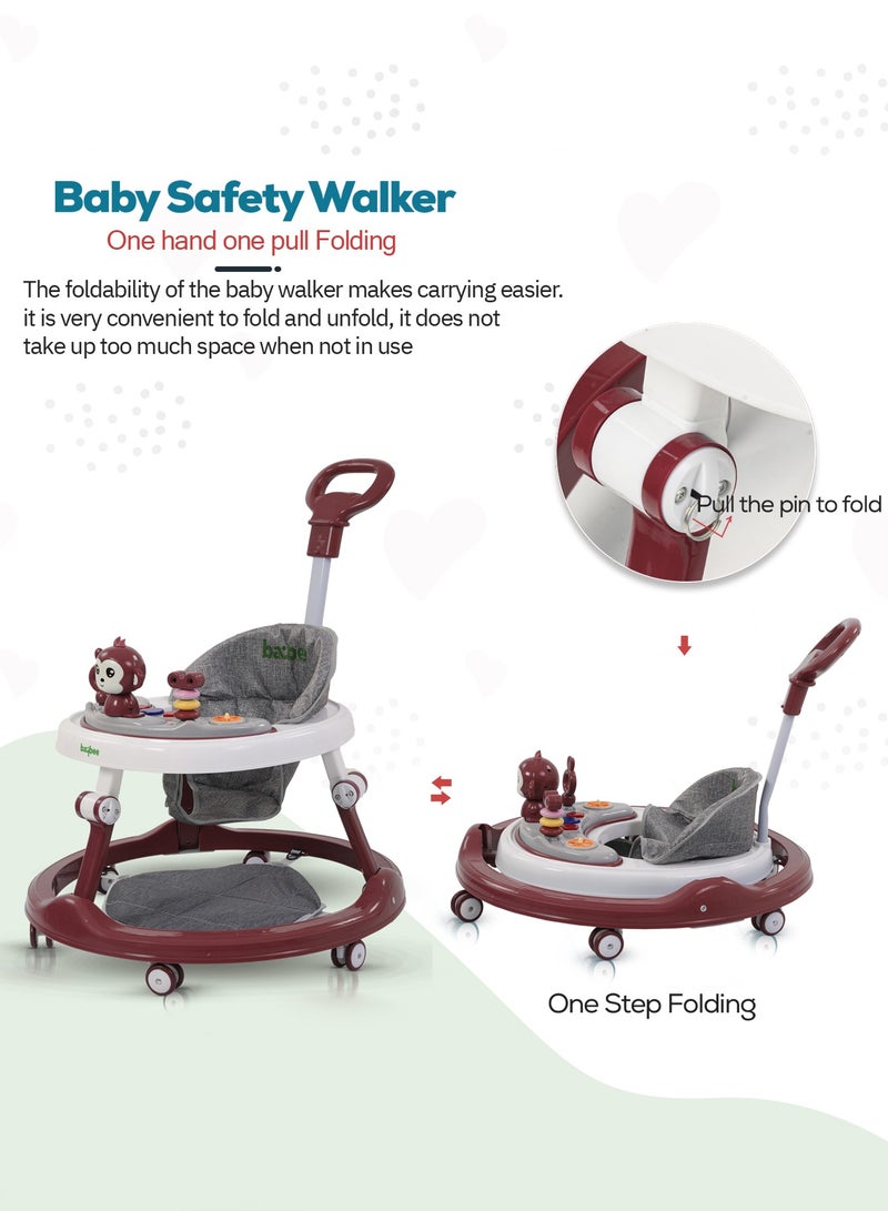 BAYBEE Drono Pro Baby Walker For Kids, Round Kids Walker With Parental Push Handle, 4 Seat Height, Baby Push Walker With Tray & Musical Toy Bar Toddler Walker For Baby 6-18 Months Boy Girl Red - Image 4