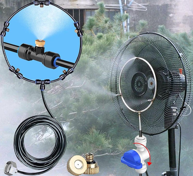 DIY Crafts DIY Crafts Mist Cooling System Fan Misting Kit for Animal Plants Swimming Pool Cooler Tube Hose Pipe Metal Nozzles Jets Misters Water Patio Garden Home 12x Heads Kit 1x Kit Multi Accessories Misting Set  - Image 1