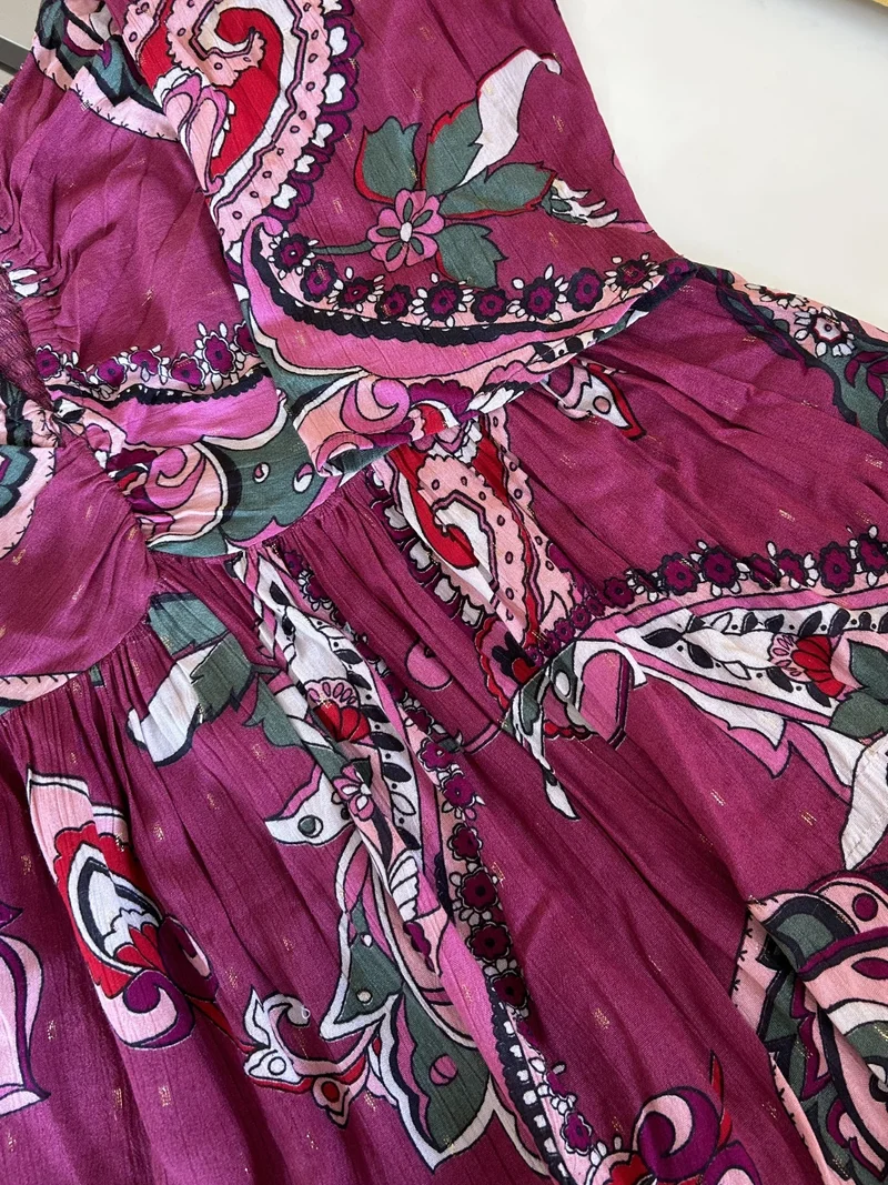 Outzidr  Purple Mini Printed Lurex Dress With Necktie Details for Women | Best Price UAE