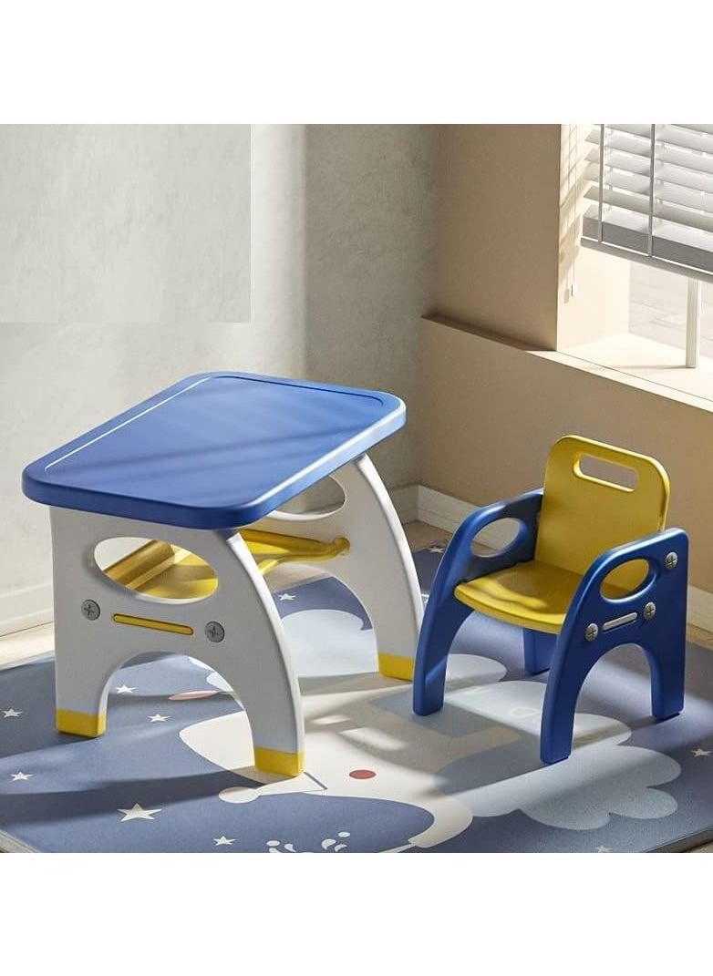 Nano Classic Baby Foldable Desk Table Nordic Children Kids Furniture Study Tables and Chair Set for Kids Bedroom-Yellow &Blue  - Image 1