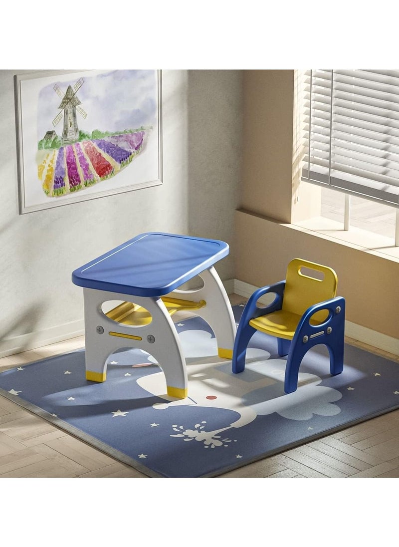 Nano Classic Baby Foldable Desk Table Nordic Children Kids Furniture Study Tables and Chair Set for Kids Bedroom-Yellow &Blue  - Image 2