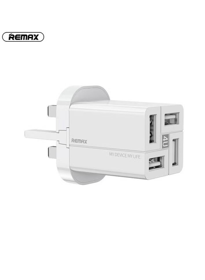 REMAX PD QC 3.4 USB A Fast Charger Adapter, 4 Ports USB A Compatible with Samsung Galaxy S23/S22, Iphone 15/14/13 Pro Max, MacBook, Ipad, Laptop, OnePlus, etc. (White) - Image 1