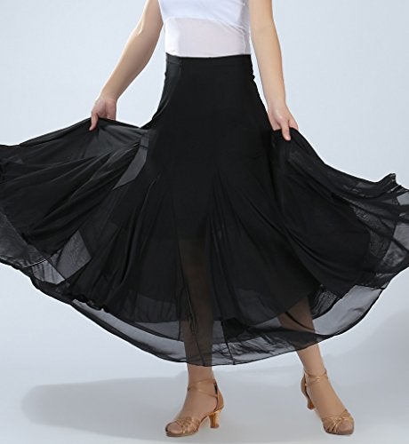 ZLTdream Waltz Dancing and Ballroom Dance Long Swing Skirt Elastic Net Yarn Black - Image 3