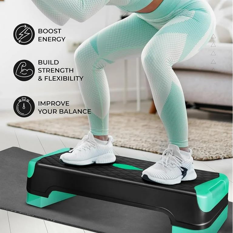 Tima Height-Adjustable Step Aerobics Platform Fitness Equipment Stepper Trainer Exercise Step Platform with 2 Step Riser - Image 2