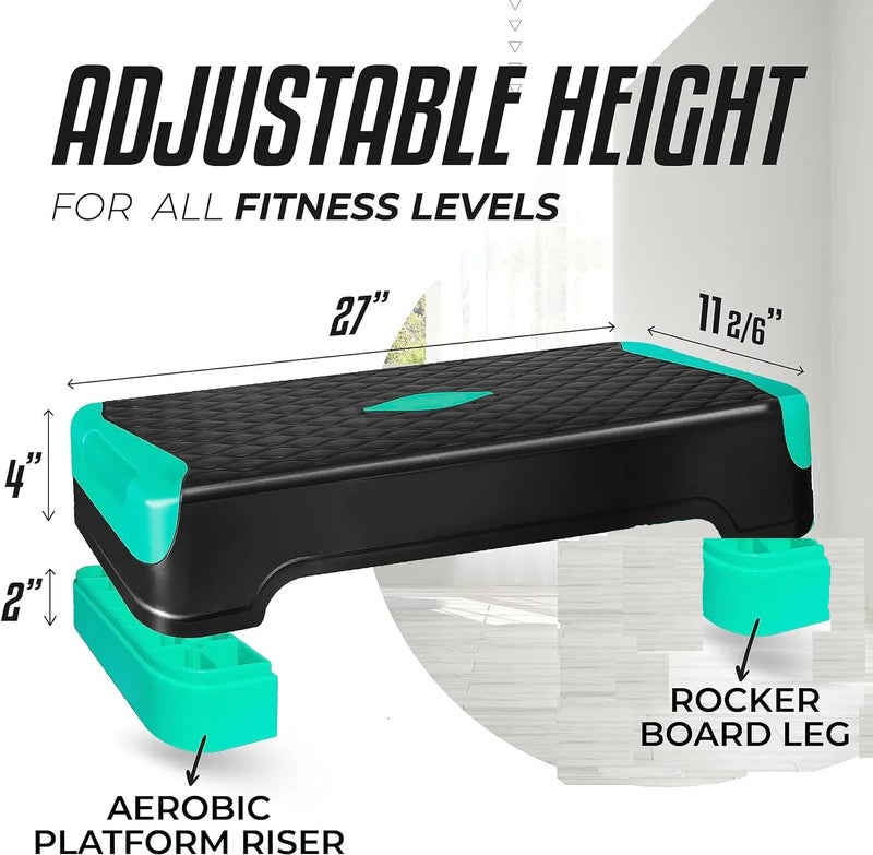 Tima Height-Adjustable Step Aerobics Platform Fitness Equipment Stepper Trainer Exercise Step Platform with 2 Step Riser - Image 3