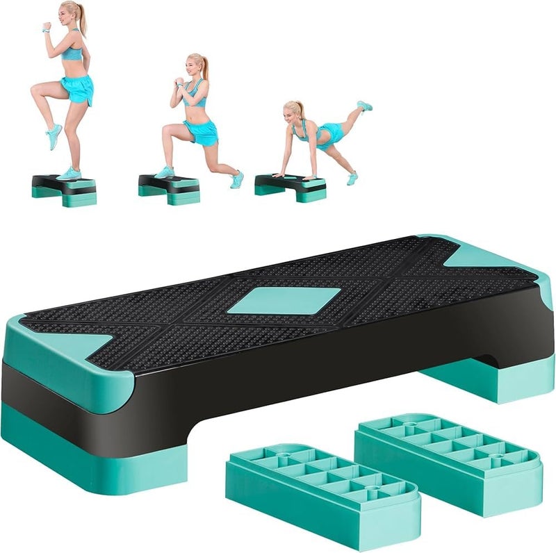 Tima Height-Adjustable Step Aerobics Platform Fitness Equipment Stepper Trainer Exercise Step Platform with 2 Step Riser - Image 1