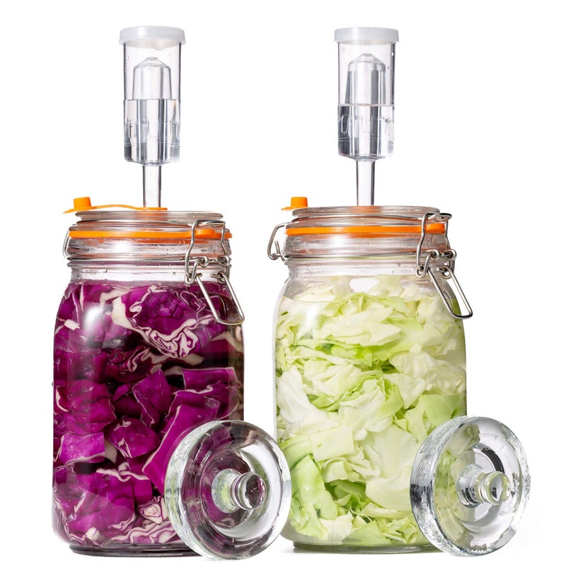 JILLMO Fermentation Jar, 1.5 Liter Glass Fermenting Jar with Fermenting Weights and Airlocks, Pack of 2 - Image 1