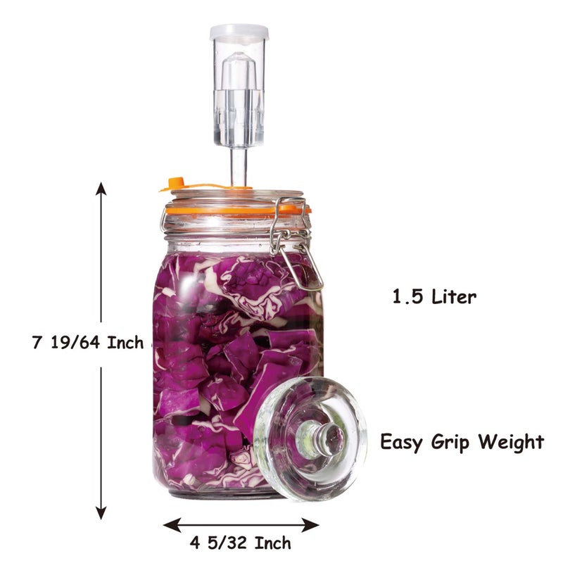 JILLMO Fermentation Jar, 1.5 Liter Glass Fermenting Jar with Fermenting Weights and Airlocks, Pack of 2 - Image 2