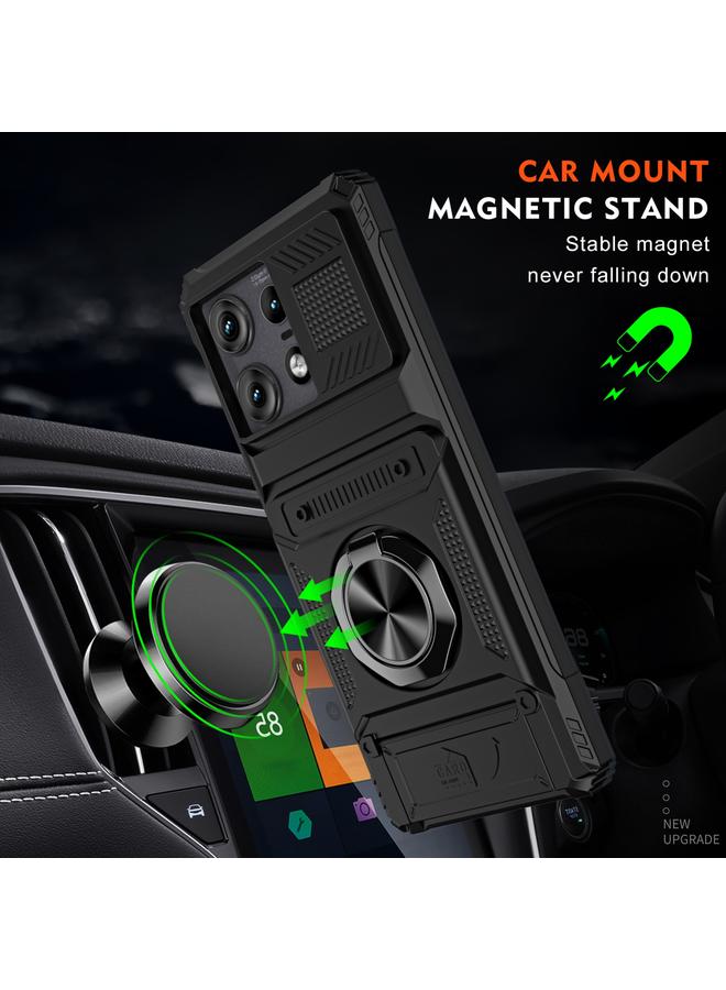 S-TOP Case For Motorola Edge 50 Pro TPU+PC Shockproof Card Slot Phone Case with Metal Ring Holder - Image 2