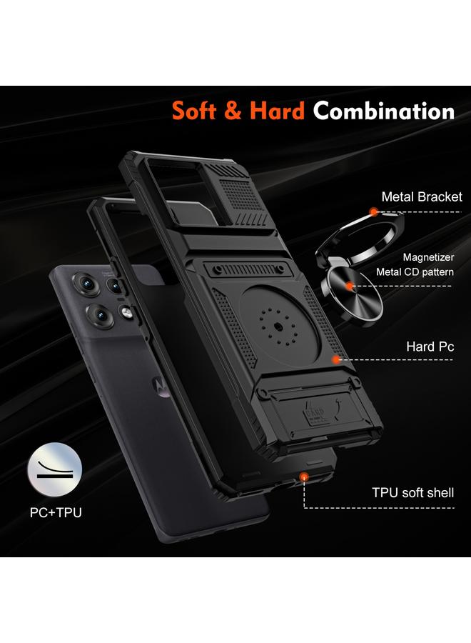 S-TOP Case For Motorola Edge 50 Pro TPU+PC Shockproof Card Slot Phone Case with Metal Ring Holder - Image 5