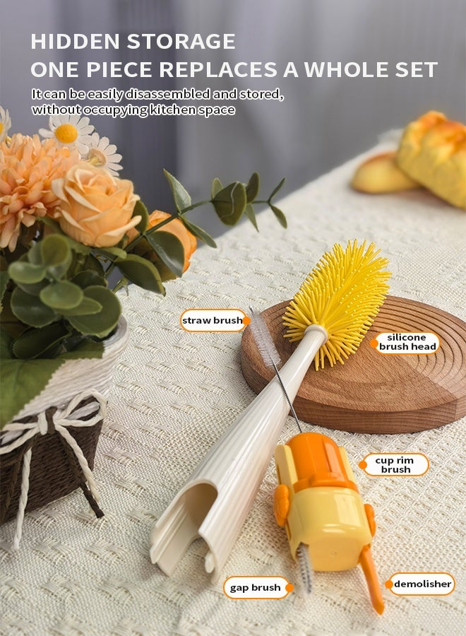 فرشاة زجاجة حليب الأطفال من السيليكون، مجموعة 5 في 1، تنظيف عميق 360° للزجاجات والأكواب، رؤوس فرش متعددة الوظائف، مناسبة للشفاطات، فوهات الأكواب والفجوات - Image 2