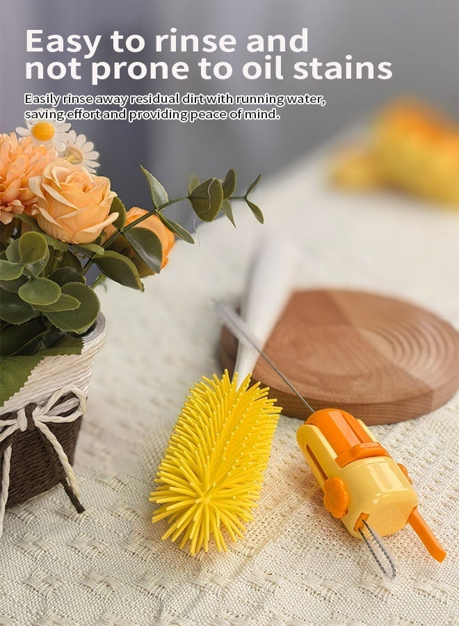 فرشاة زجاجة حليب الأطفال من السيليكون، مجموعة 5 في 1، تنظيف عميق 360° للزجاجات والأكواب، رؤوس فرش متعددة الوظائف، مناسبة للشفاطات، فوهات الأكواب والفجوات - Image 3