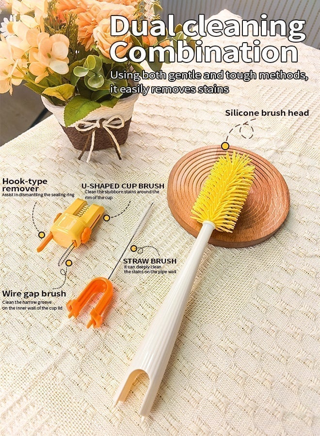 فرشاة زجاجة حليب الأطفال من السيليكون، مجموعة 5 في 1، تنظيف عميق 360° للزجاجات والأكواب، رؤوس فرش متعددة الوظائف، مناسبة للشفاطات، فوهات الأكواب والفجوات - Image 4