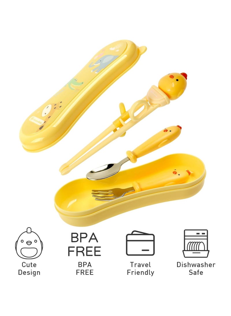 general Stainless steel children's silverware set for babies and toddlers with children's training chopsticks and baby spoon fork for self-feeding learning (set of 3) - Image 2